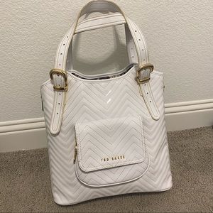 Ted Baker White Patent Leather Chevron Tote Purse